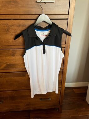 Grand Slam Women’s Sleeveless Polo Tank - Black, White, Blue Trim